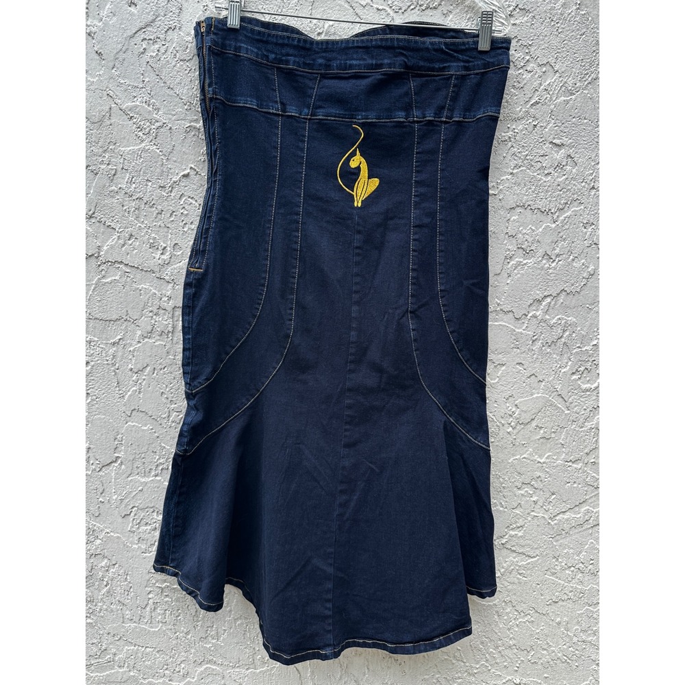Baby Phat Vtg Y2K Strapless Denim Dress Dark Wash Gold Cat Logo Y2K Size 15